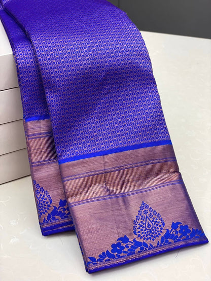 Eloquence Royal Blue Soft Silk Saree With Traditional Blouse Piece