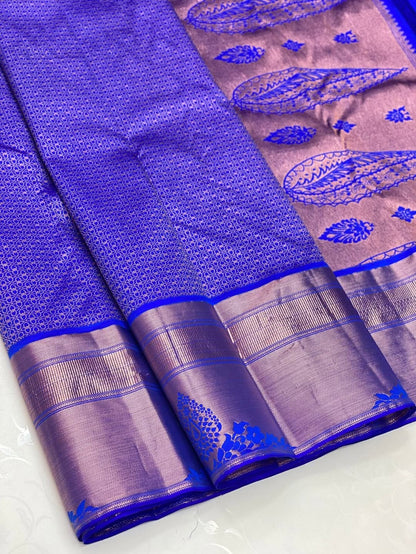Eloquence Royal Blue Soft Silk Saree With Traditional Blouse Piece