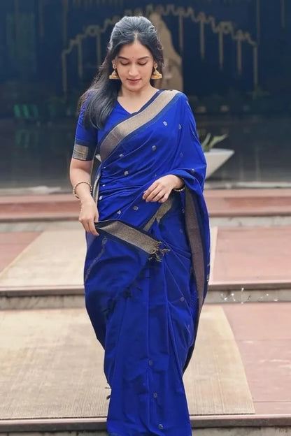 Ebullience Royal Blue Soft Silk Saree With Pleasurable Blouse Piece