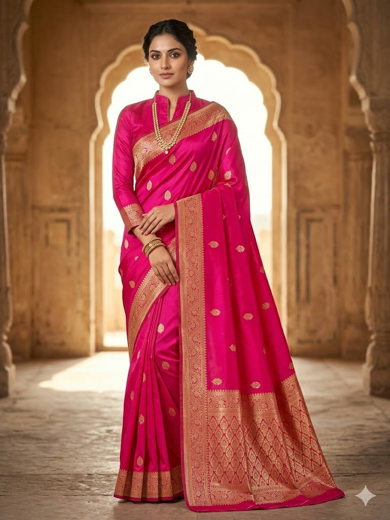 Incredible Dark Pink Soft Silk Saree With Classy Blouse Piece