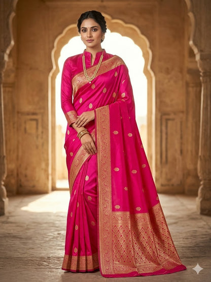 Incredible Dark Pink Soft Silk Saree With Classy Blouse Piece