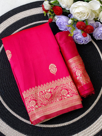 Incredible Dark Pink Soft Silk Saree With Classy Blouse Piece