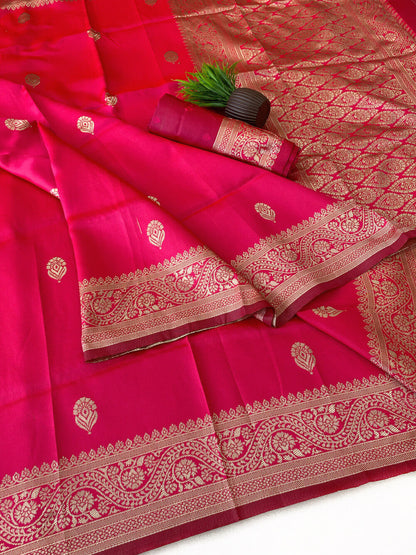 Incredible Dark Pink Soft Silk Saree With Classy Blouse Piece