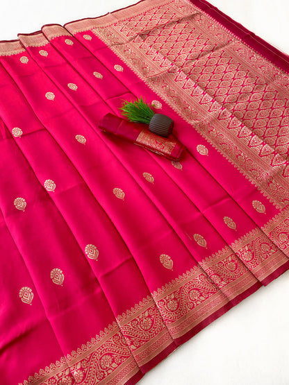 Incredible Dark Pink Soft Silk Saree With Classy Blouse Piece