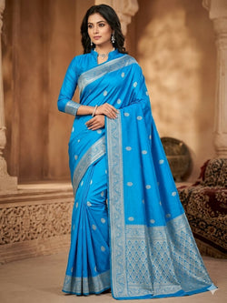 Unequalled Firozi Soft Silk Saree With Capricious Blouse Piece