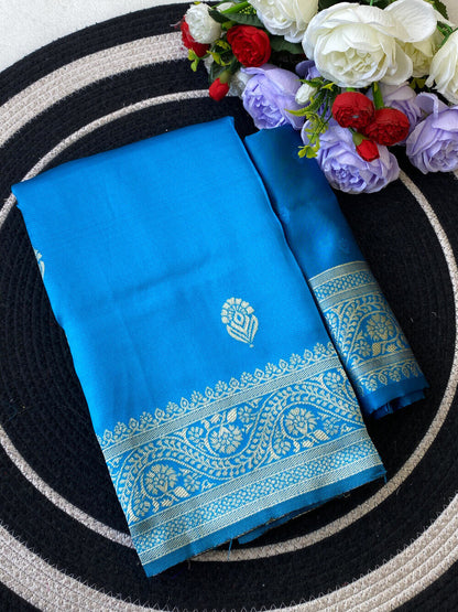 Unequalled Firozi Soft Silk Saree With Capricious Blouse Piece