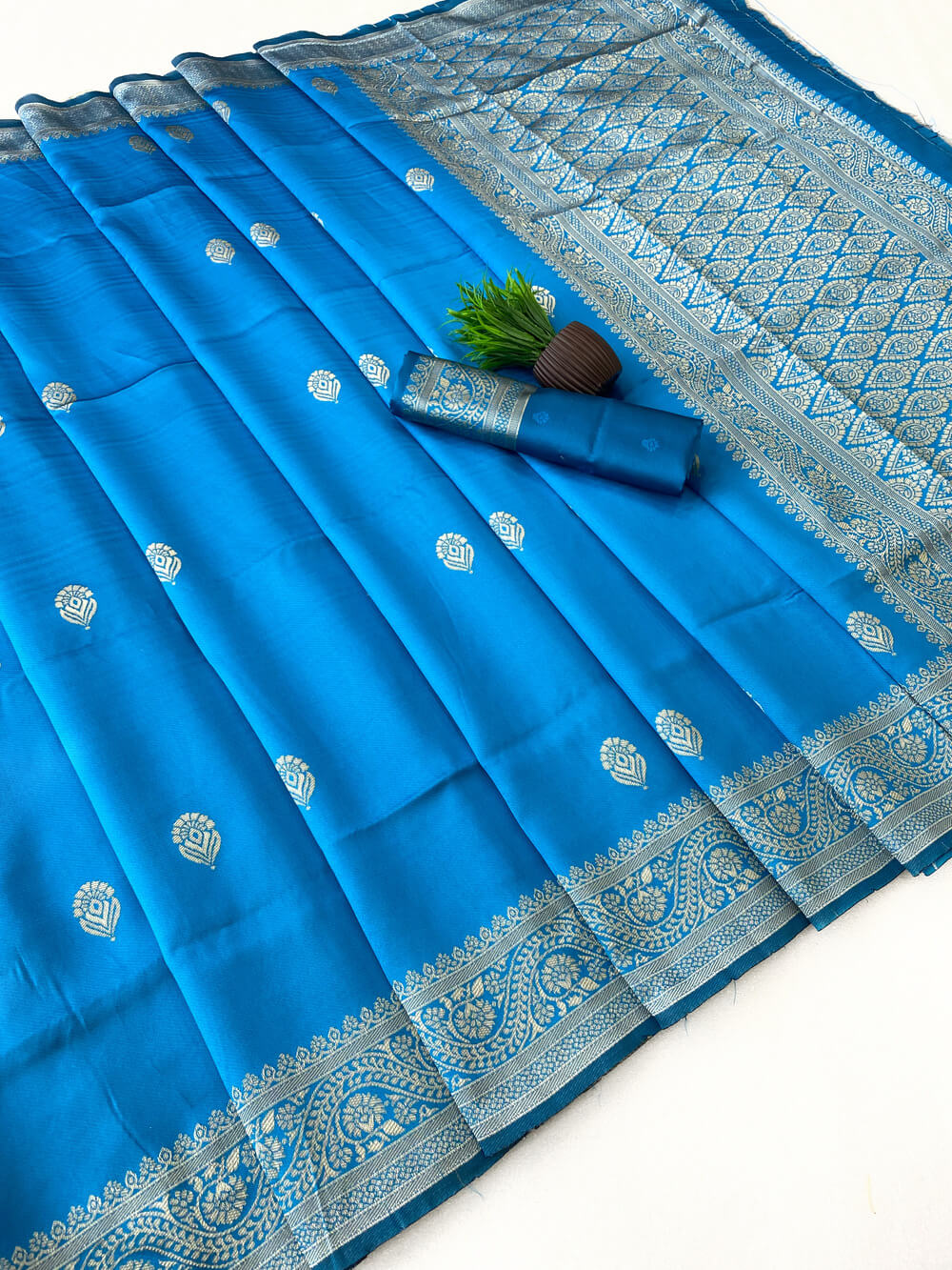 Unequalled Firozi Soft Silk Saree With Capricious Blouse Piece