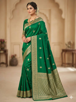 Luminous Green Soft Silk Saree With Cynosure Blouse Piece