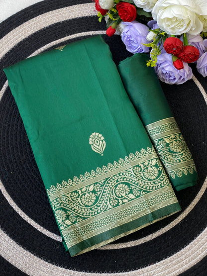 Luminous Green Soft Silk Saree With Cynosure Blouse Piece