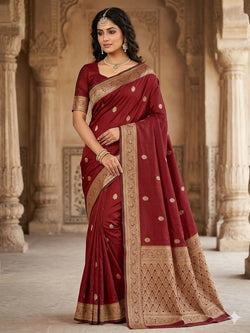 Opulent Maroon Soft Silk Saree With Girlish Blouse Piece