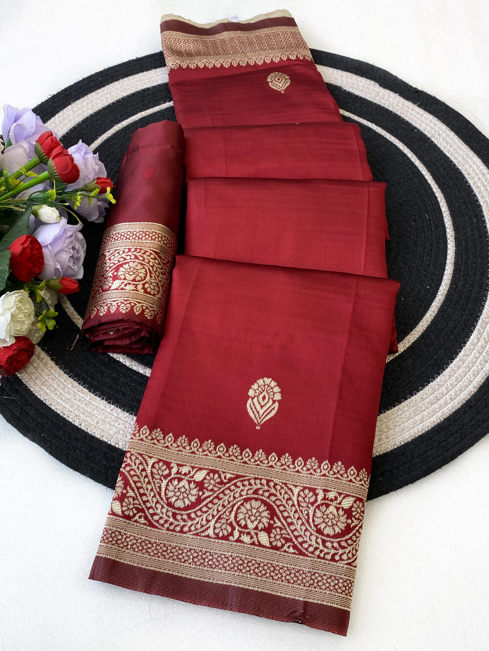 Opulent Maroon Soft Silk Saree With Girlish Blouse Piece