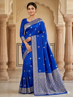 Posh Royal Blue Soft Silk Saree With Elision Blouse Piece