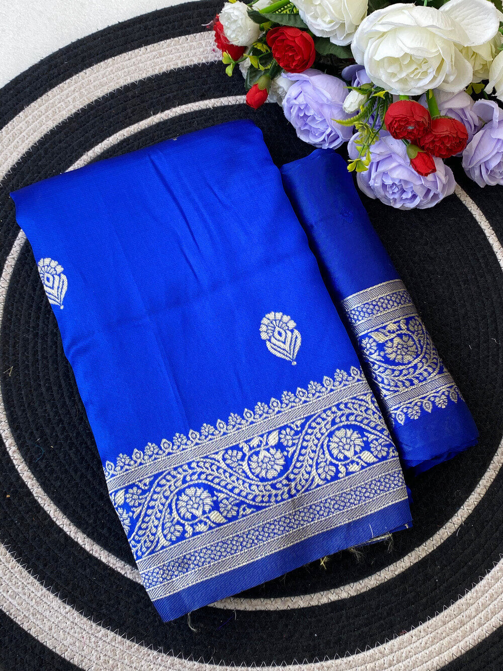 Posh Royal Blue Soft Silk Saree With Elision Blouse Piece