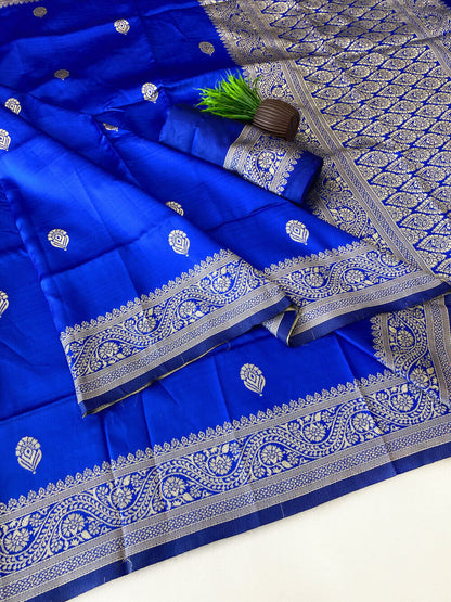 Posh Royal Blue Soft Silk Saree With Elision Blouse Piece