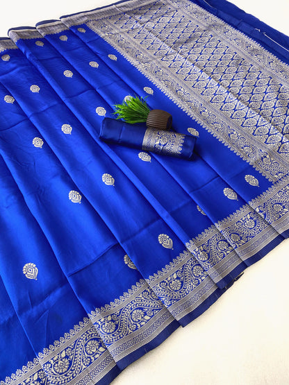 Posh Royal Blue Soft Silk Saree With Elision Blouse Piece