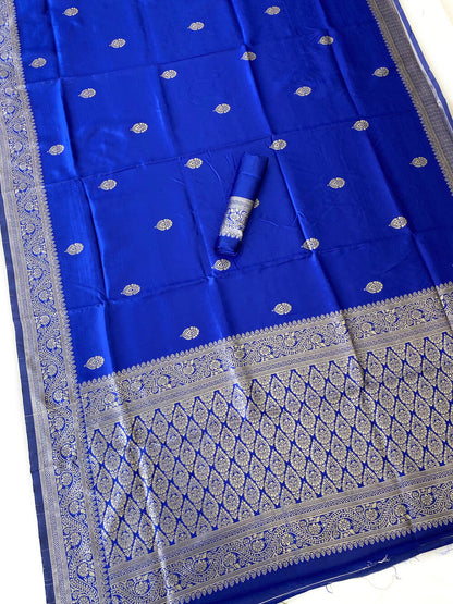 Posh Royal Blue Soft Silk Saree With Elision Blouse Piece