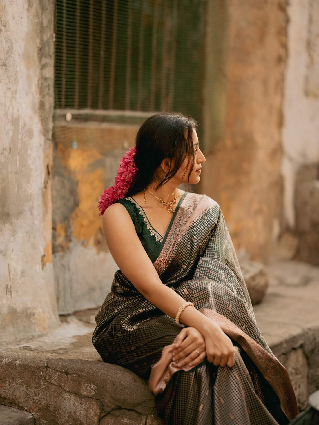 Impressive Dark Green Soft Silk Saree With Gossamer Blouse Piece