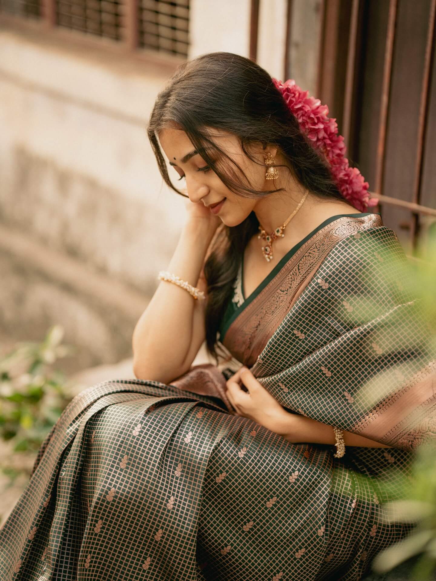 Impressive Dark Green Soft Silk Saree With Gossamer Blouse Piece
