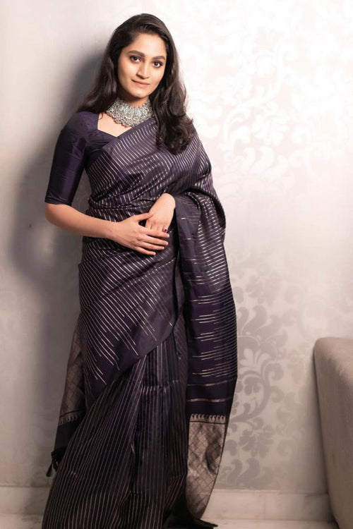 Load image into Gallery viewer, Gossamer Black Soft Silk Saree With Transcendent Blouse Piece
