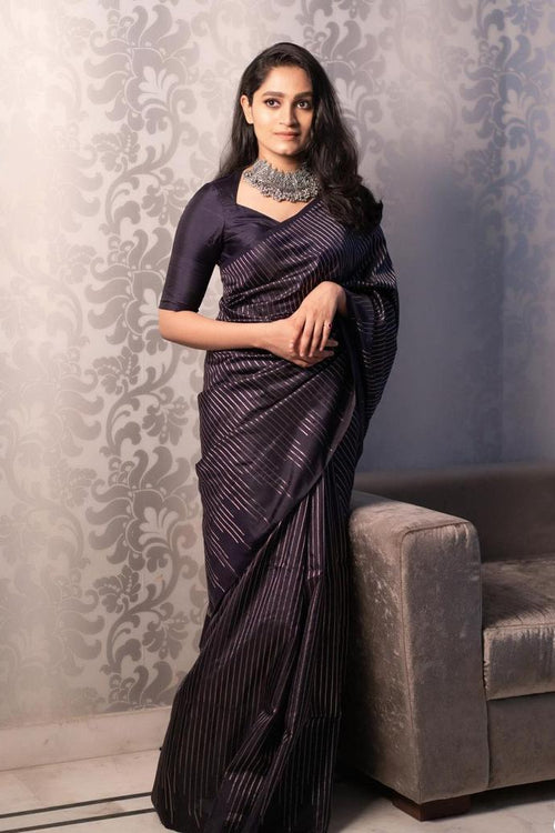 Load image into Gallery viewer, Gossamer Black Soft Silk Saree With Transcendent Blouse Piece
