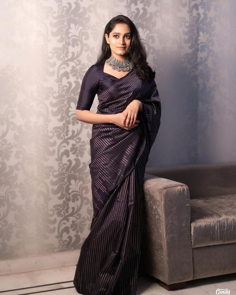 Gossamer Black Soft Silk Saree With Transcendent Blouse Piece