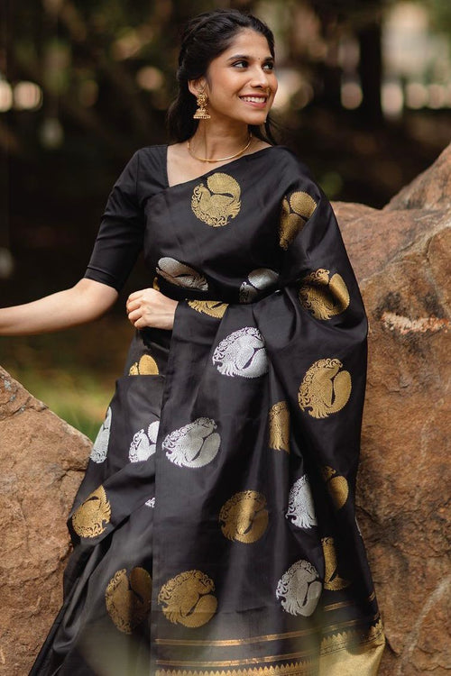 Load image into Gallery viewer, Desultory Black Soft Silk Saree With Dalliance Blouse Piece
