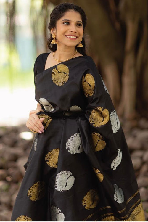 Load image into Gallery viewer, Desultory Black Soft Silk Saree With Dalliance Blouse Piece
