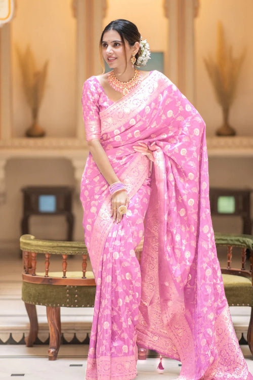 Load image into Gallery viewer, Glorious Baby Pink Soft Silk Saree With Opulent Blouse Piece
