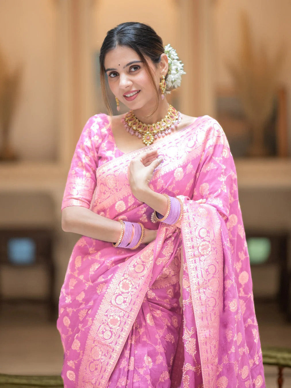 Glorious Baby Pink Soft Silk Saree With Opulent Blouse Piece