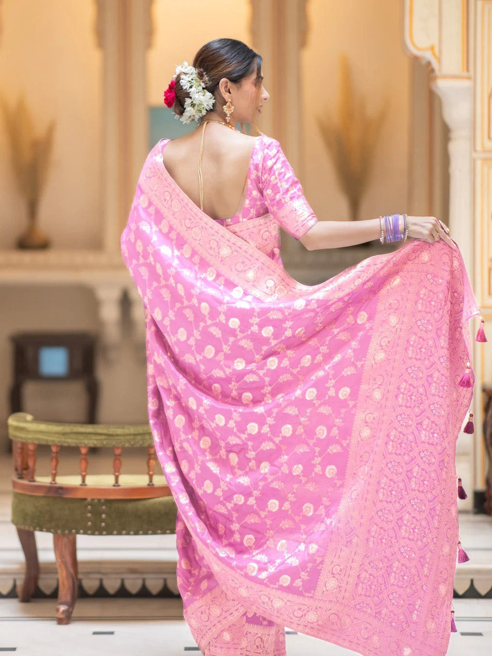 Glorious Baby Pink Soft Silk Saree With Opulent Blouse Piece