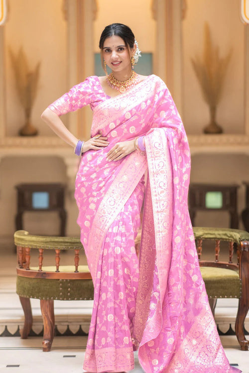 Load image into Gallery viewer, Glorious Baby Pink Soft Silk Saree With Opulent Blouse Piece
