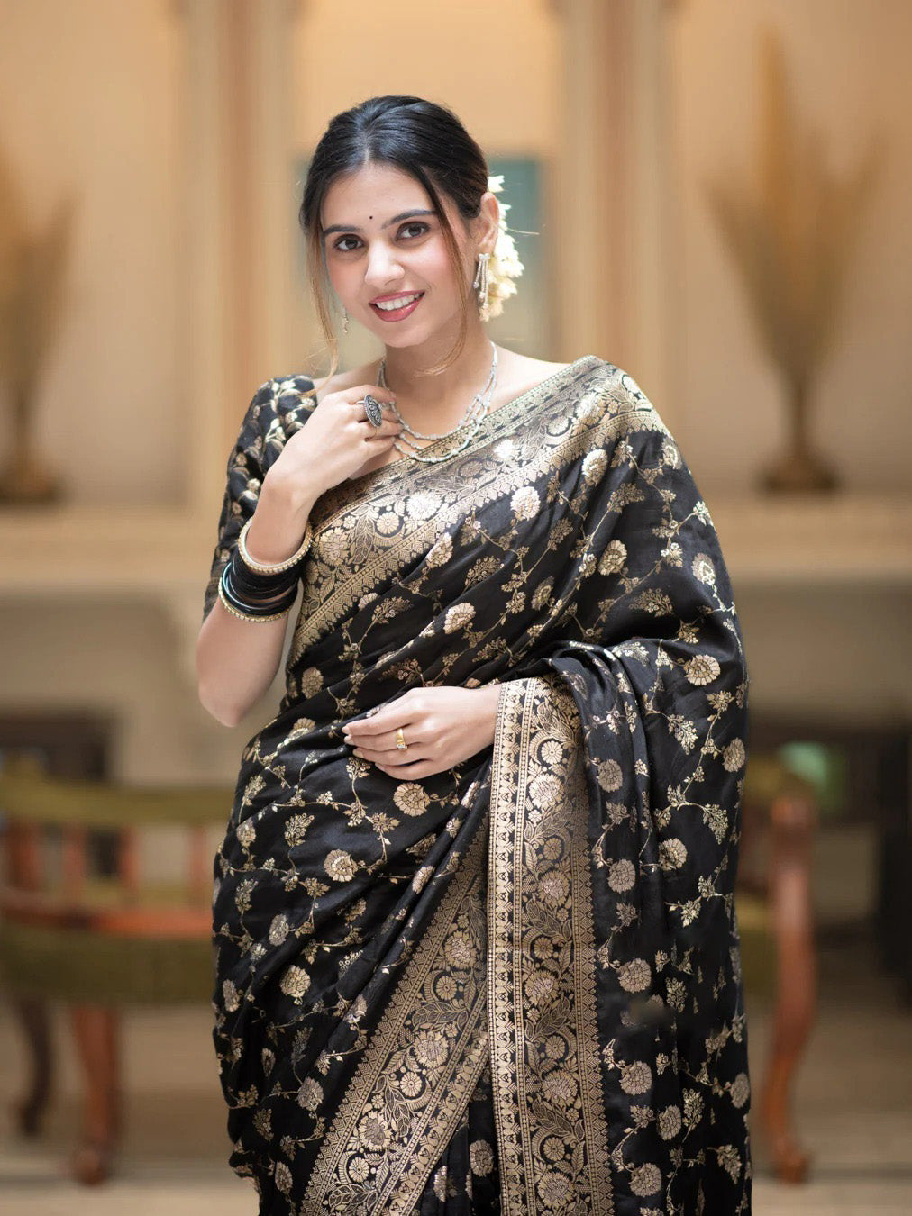 Captivating Black Soft Silk Saree With Jazzy Blouse Piece