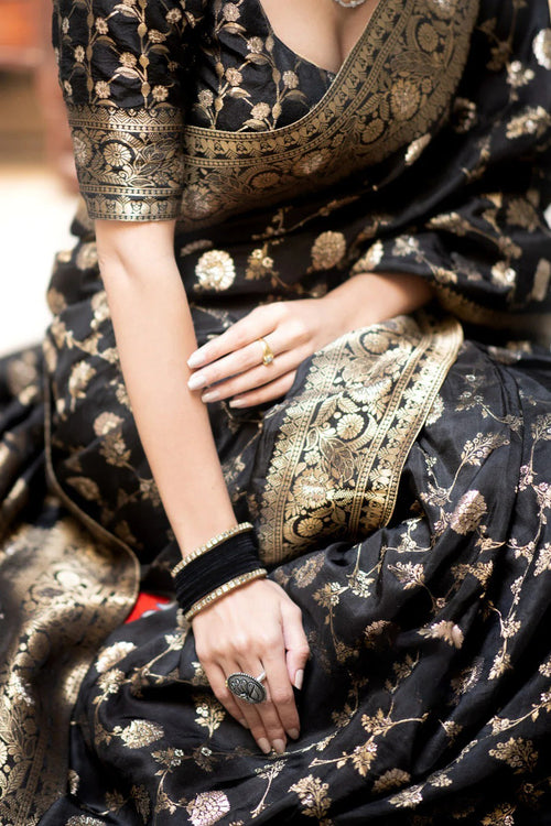 Load image into Gallery viewer, Captivating Black Soft Silk Saree With Jazzy Blouse Piece
