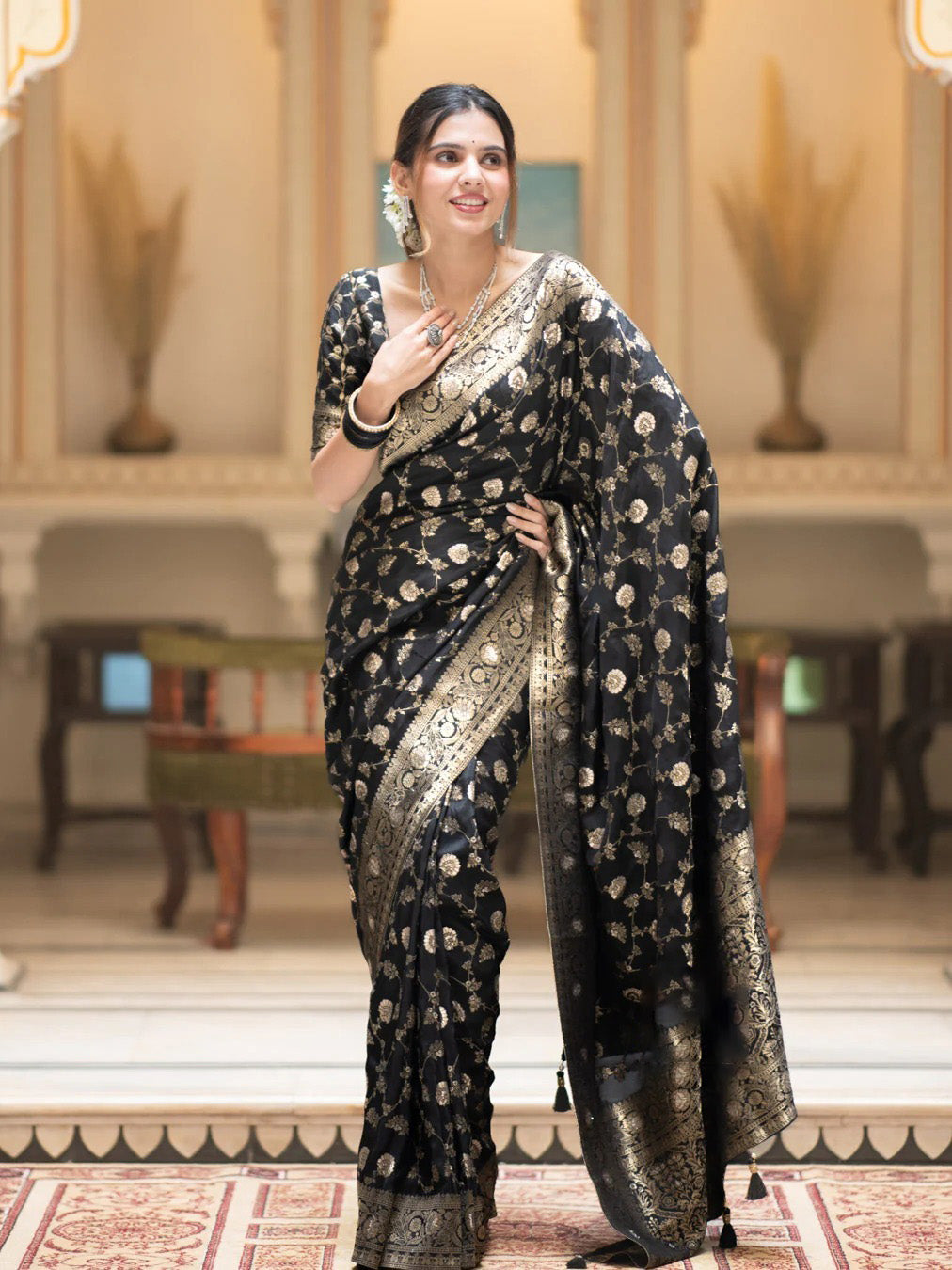 Captivating Black Soft Silk Saree With Jazzy Blouse Piece