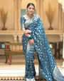 Gorgeous Firozi Soft Silk Saree With Sophisticated Blouse Piece