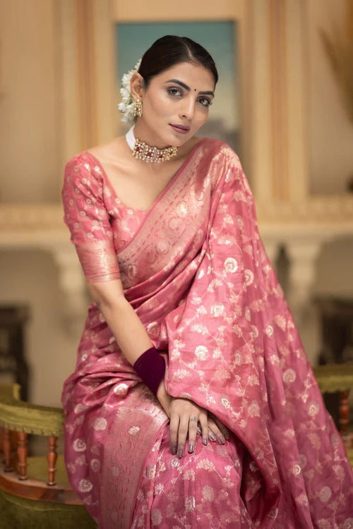 Load image into Gallery viewer, Amazing Pink Soft Silk Saree With Elegant Blouse Piece
