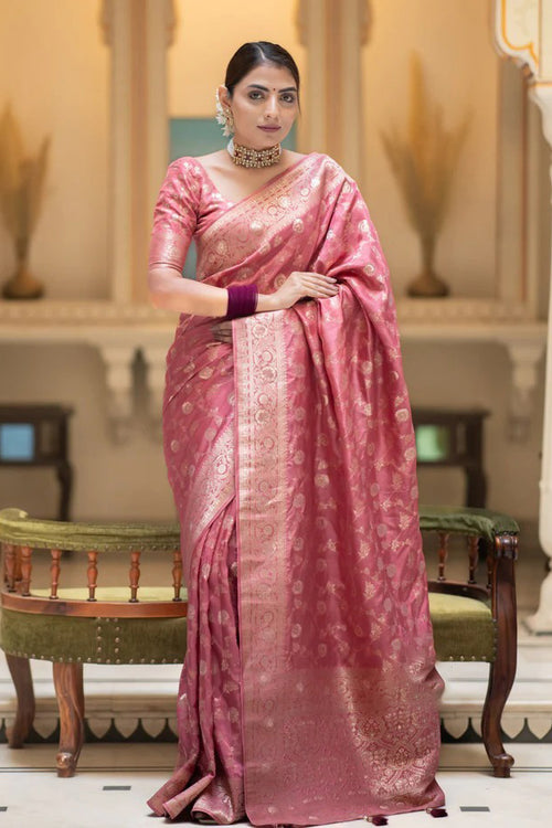 Load image into Gallery viewer, Amazing Pink Soft Silk Saree With Elegant Blouse Piece
