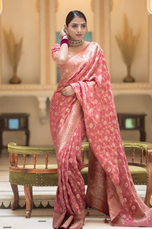 Load image into Gallery viewer, Amazing Pink Soft Silk Saree With Elegant Blouse Piece
