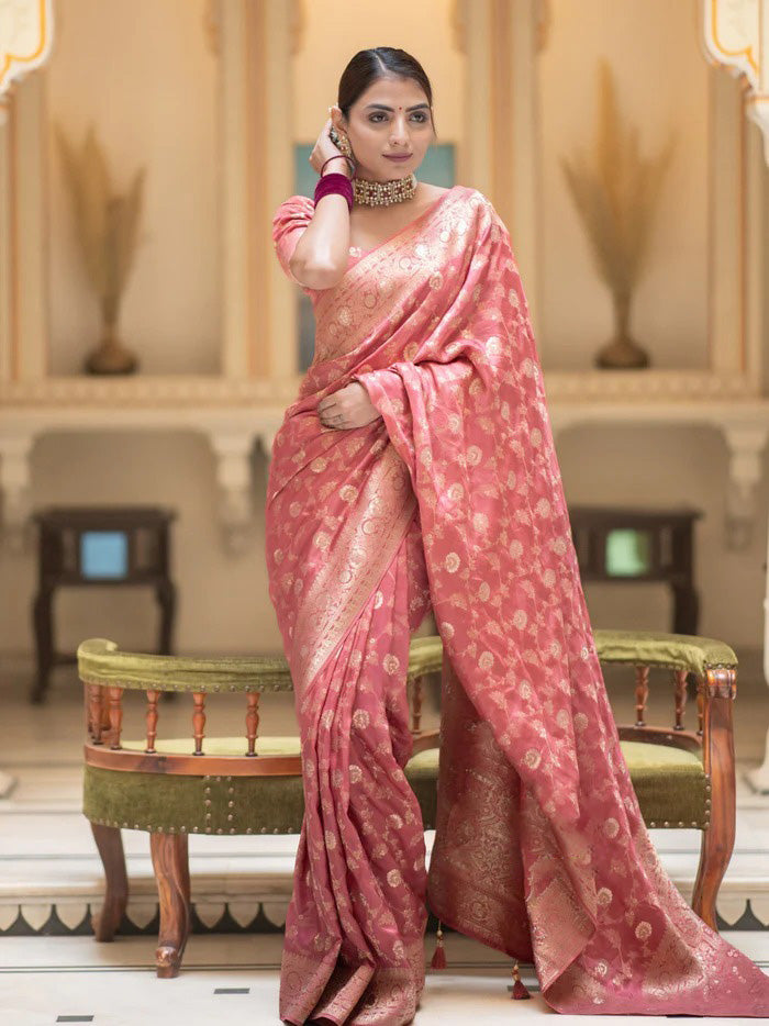 Amazing Pink Soft Silk Saree With Elegant Blouse Piece