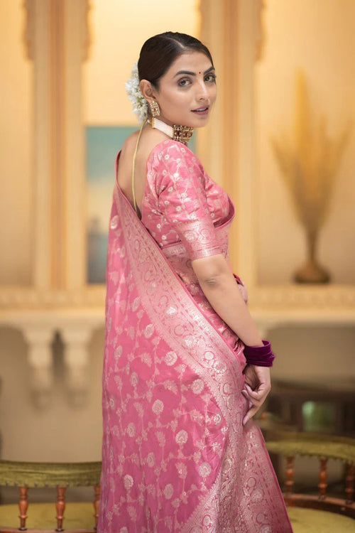 Load image into Gallery viewer, Amazing Pink Soft Silk Saree With Elegant Blouse Piece
