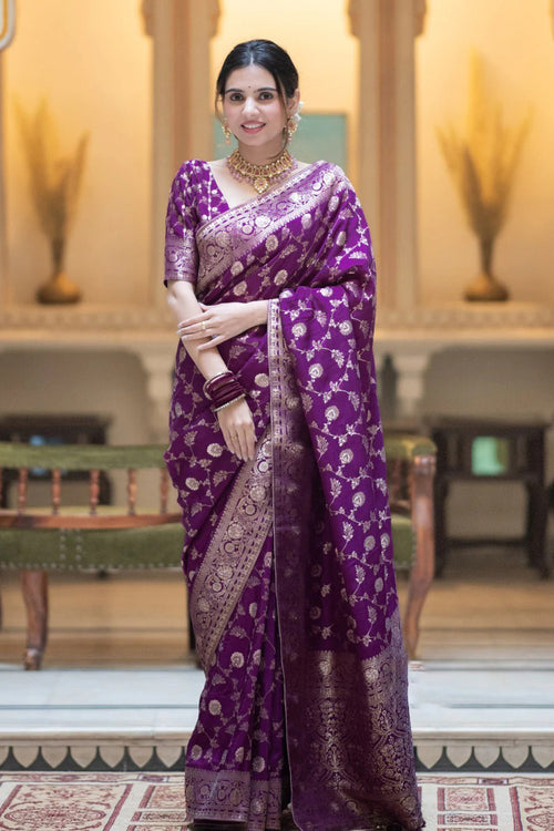 Load image into Gallery viewer, Adorning Purple Soft Silk Saree With Deserving Blouse Piece
