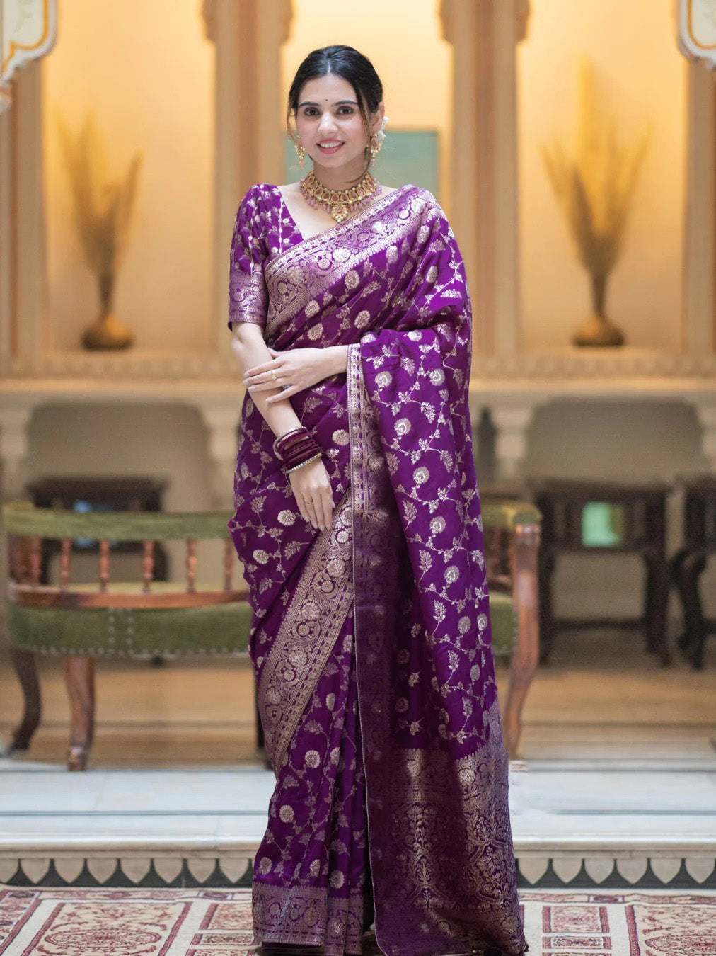 Adorning Purple Soft Silk Saree With Deserving Blouse Piece