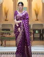 Adorning Purple Soft Silk Saree With Deserving Blouse Piece