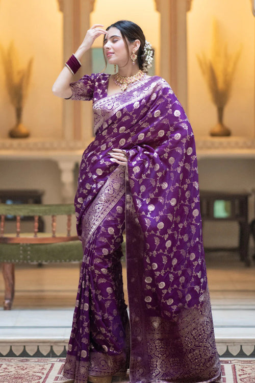 Load image into Gallery viewer, Adorning Purple Soft Silk Saree With Deserving Blouse Piece
