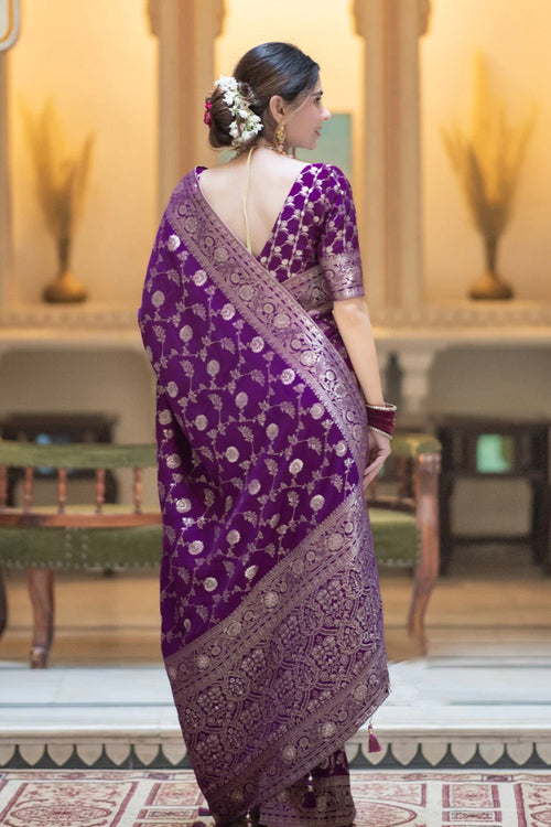 Load image into Gallery viewer, Adorning Purple Soft Silk Saree With Deserving Blouse Piece
