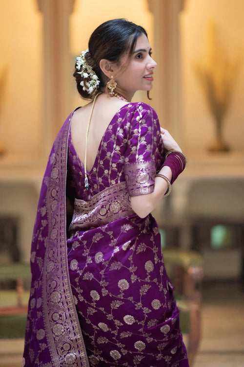 Load image into Gallery viewer, Adorning Purple Soft Silk Saree With Deserving Blouse Piece
