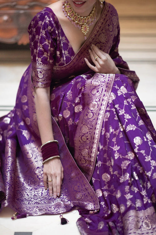 Load image into Gallery viewer, Adorning Purple Soft Silk Saree With Deserving Blouse Piece
