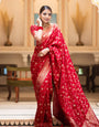 Desiring Red Soft Silk Saree With Engrossing Blouse Piece