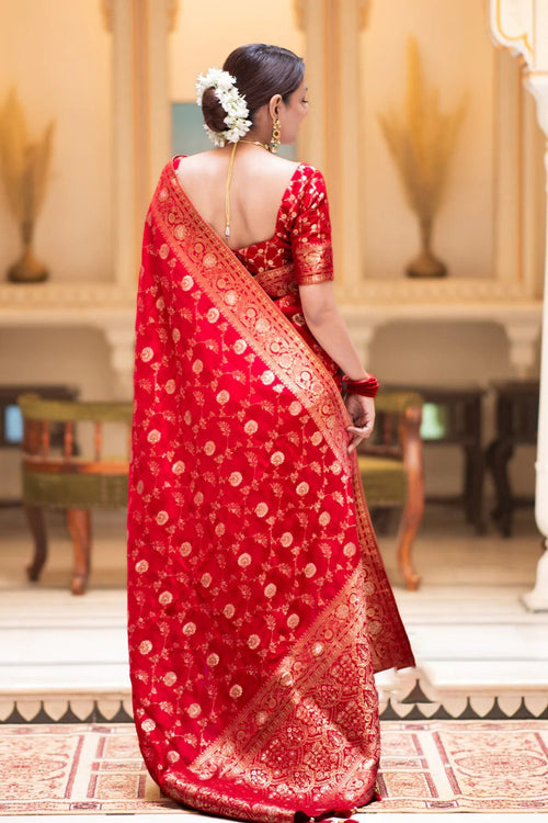 Load image into Gallery viewer, Desiring Red Soft Silk Saree With Engrossing Blouse Piece
