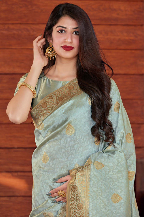 Load image into Gallery viewer, Beauteous Grey Soft Silk Saree With Imbrication Blouse Piece
